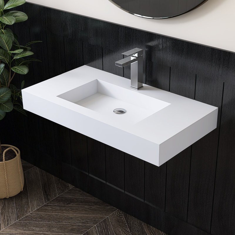 Lavabo de salle de bain mural 35 "avec trou pour robinet, Blanc