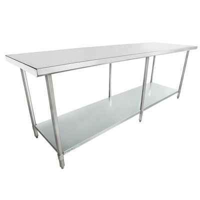 EMPURA 96" x 30" Stainless Steel Work Table | Commercial Flat Top Food Utility Prep Workstation Kitchen Garage | 680 lb Capacity, Galvanized Undershelf Legs, 96"W x 30"D x 35"H, 18 Gauge 430 S/S, NSF