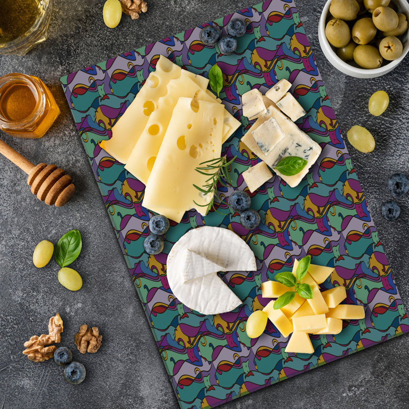 Ambesonne Cat Cutting Board Large Size Geometric African Multicolor