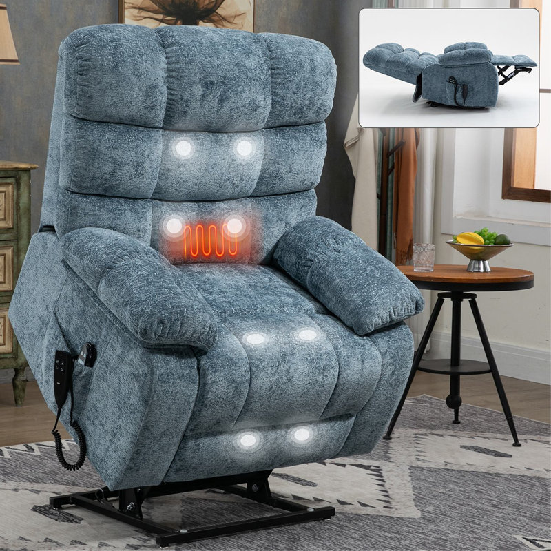 Electric Power Lift Chenille Recliner With Heat And Massage, Blue