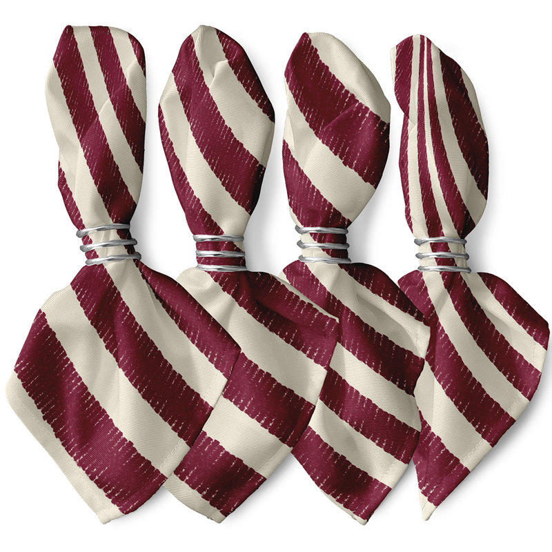 Lourenco Polyester Striped Square Napkin, Red/Cream