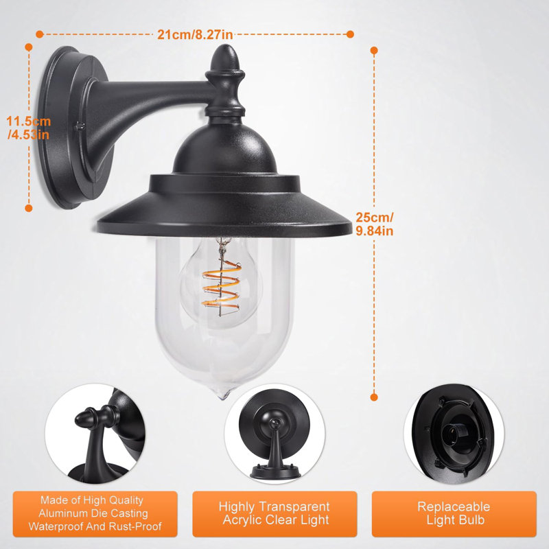 Matte Black 25cm H Outdoor Sconce