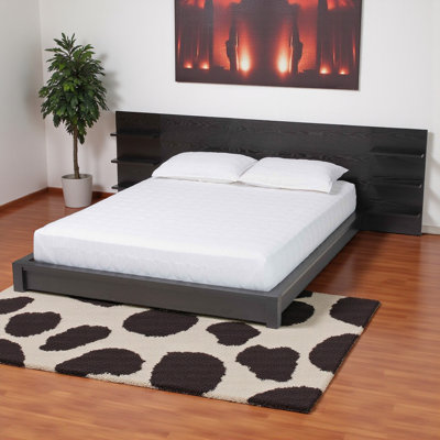 Lily Queen Size Platform Bed, Included Shelves, Ebony Black Wood, 30.55'' H X 85.05'' L X 97.72'' W