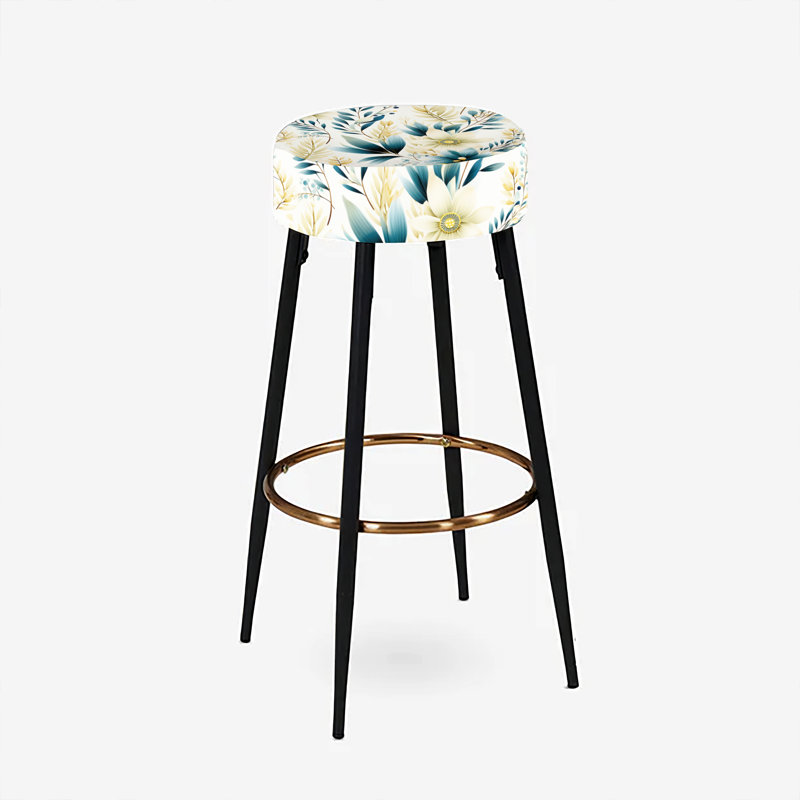 Ensemble de 2 tabourets de bar Boho, Motif de fleurs neutres de style bord de mer I