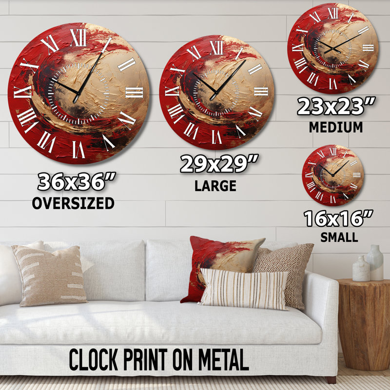 Red Gold Fusion Spiral I - Abstract Spirals White Face Wall Clock, Medium
