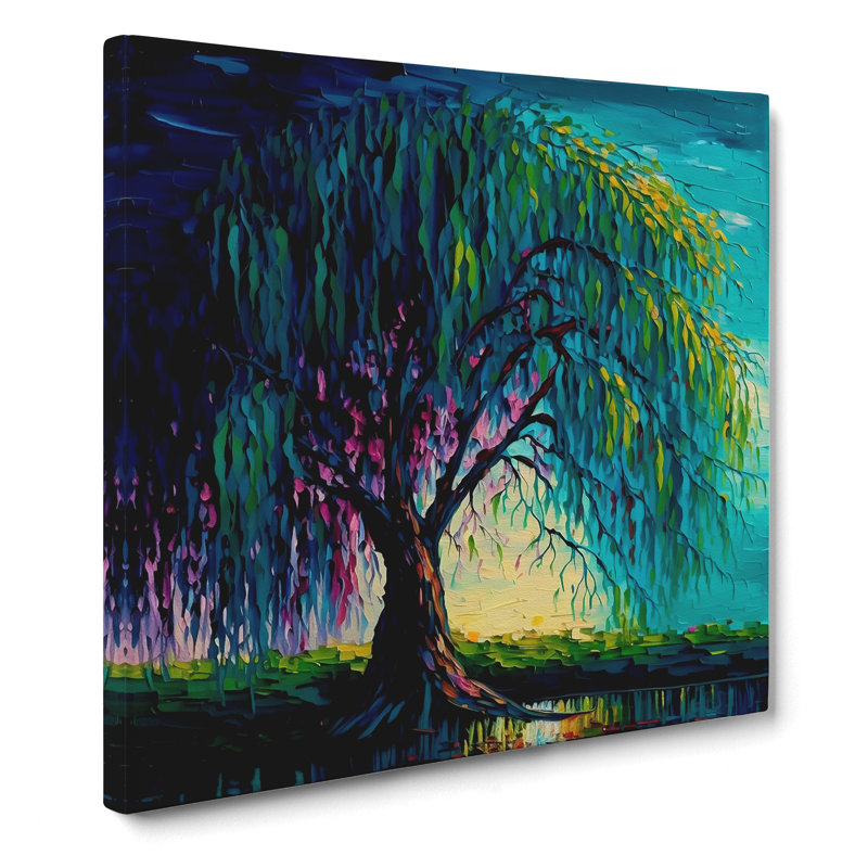 Weeping Willow Palette Knife Painting - Wrapped Canvas - Framed Print