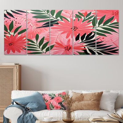 Ensemble d'art mural 5 pièces "Jungle tropicale rose" par Matisse III - Palmiers et palmiers