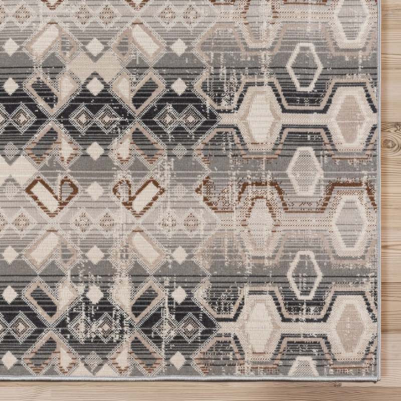  Tapis ivoire bohémien intérieur / extérieur Sierra Senna, Rectangle 5 pi 3 po x 7 pi