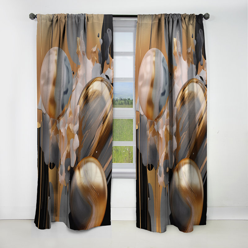 Gold And Grey Mystic Mulanje - Abstract Shapes Curtain - Blackout Abstract Curtain - 1 Panels, 52" W x 120" L