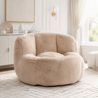 Fauteuil à billes surdimensionné, fausse fourrure multicolore, rembourrage en éponge déchiqueté, sans assemblage