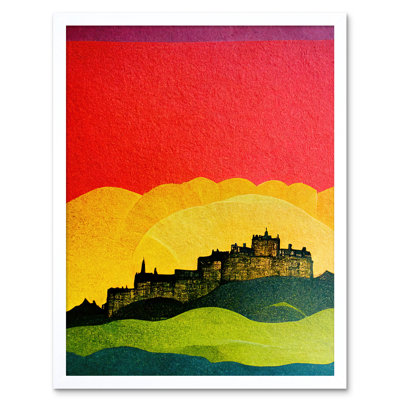 Modern Edinburgh Castle Rainbow Sunset Cityscape - Print