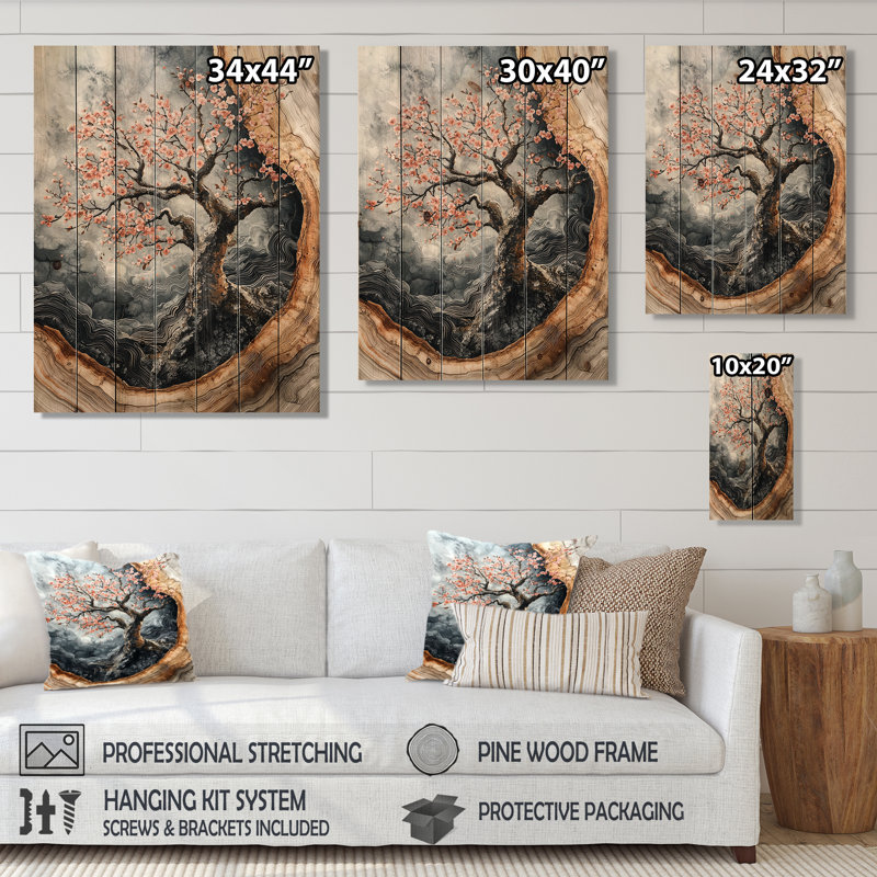 Cerisier en fleurs sous les fleurs II, H 44 po x l 34 po x P 0,78 po