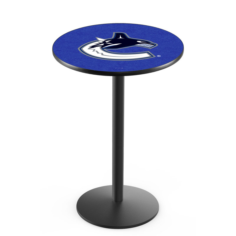 NHL Round Metal Base Dining Table, Black Wrinkle, Vancouver Canucks