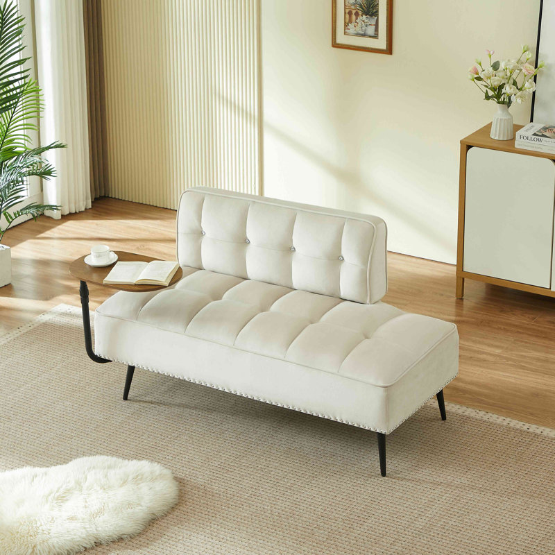 Canapé moderne à deux places en velours avec dossier et table d'appoint rotative à 360 ° - Repose-pieds, banc multiusage, ensemble de bureau et de chaise, conception peu encombrante