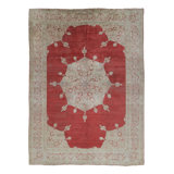 Antique   Rug In Red With Ivory Florals And Medallion - Rug & Kilim