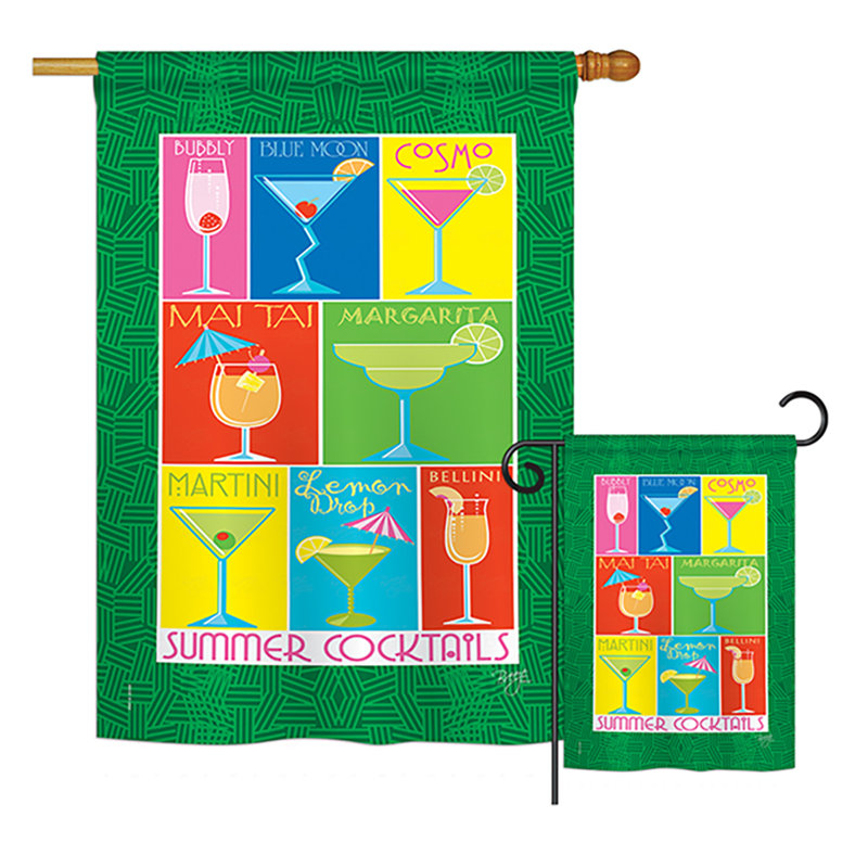 Ensemble de 2 drapeaux en polyester 2 côtés "summer drink" et "boissons" à impressions