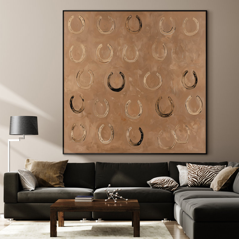Extra Large Wall Art Fabric Print - Horseshoes Pattern Western Rustic Symbol Art Artwork Decor for Living Room or Bedroom - "Frame Assembly Required (Unfinished Frame)"