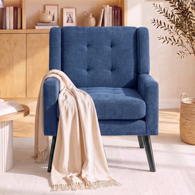 Fauteuil d'appoint Bolanle, Lin bleu marin