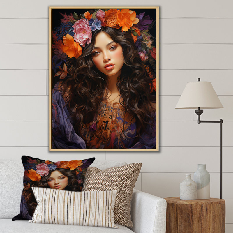 Boho Latina, enchantement floral sur toile, H 44 po x l 34 po x P 1,5 po, Cadre naturel flottant