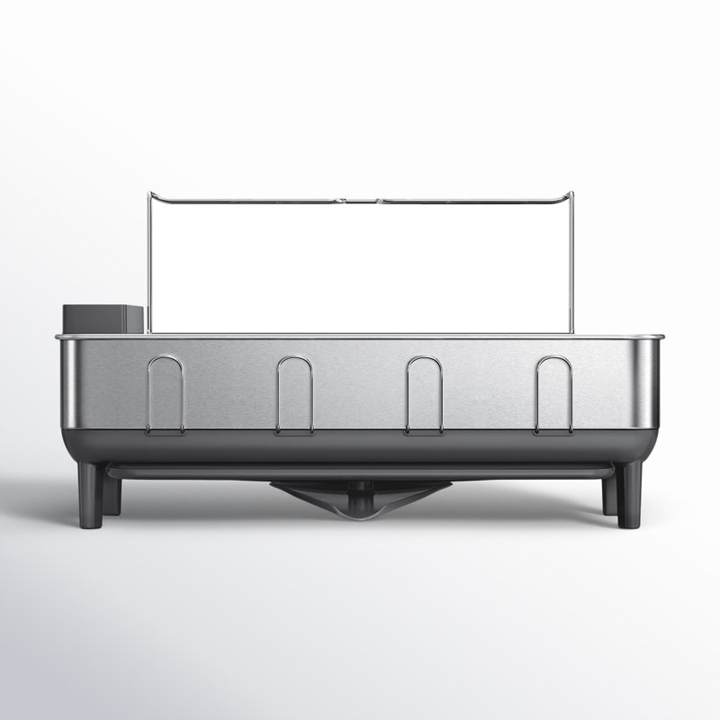 simplehuman Kitchen Dish Drying Rack with Swivel Spout, Fingerprint-Proof Stainless Steel Frame, Brushed