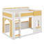 Lit superposé simple au-dessus de simple avec tablettes de rangement, fenêtre de jeu et portes en bois massif robuste et lit en bois aggloméré-1275339171