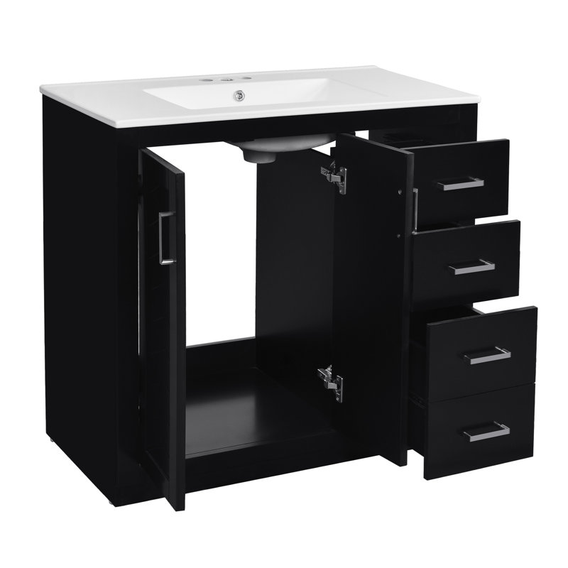 Meuble-lavabo noir 36 po avec lavabo en céramique