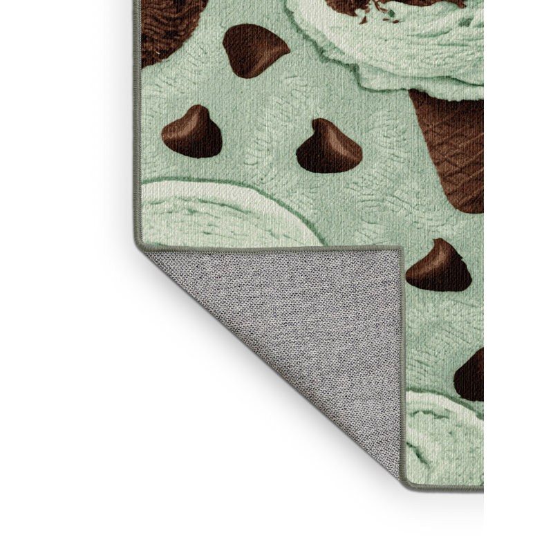 Washable Mint chocolate chip ice cream Desserts Area Rug, Round 8'