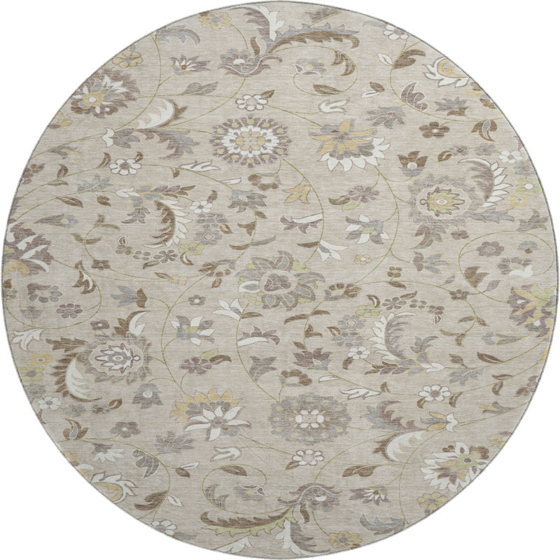 Premium Machine Washable Goulven AMF1006 Floral Rug, Round 8'