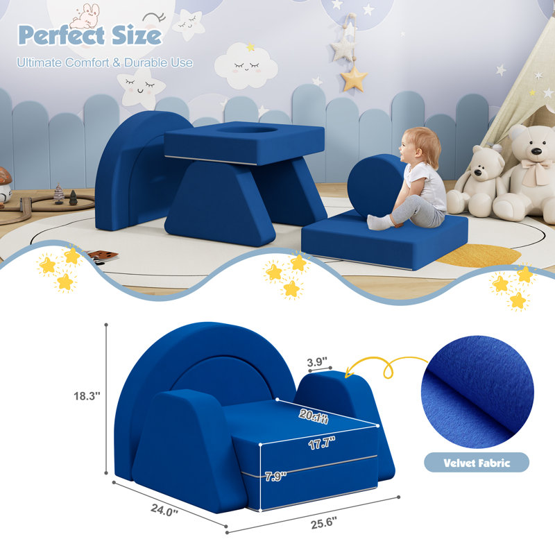 Johnson Modular Play Couch, Toddler Sofa, DIY Convertible Sofa with Soft Sponge Cushions, Blue