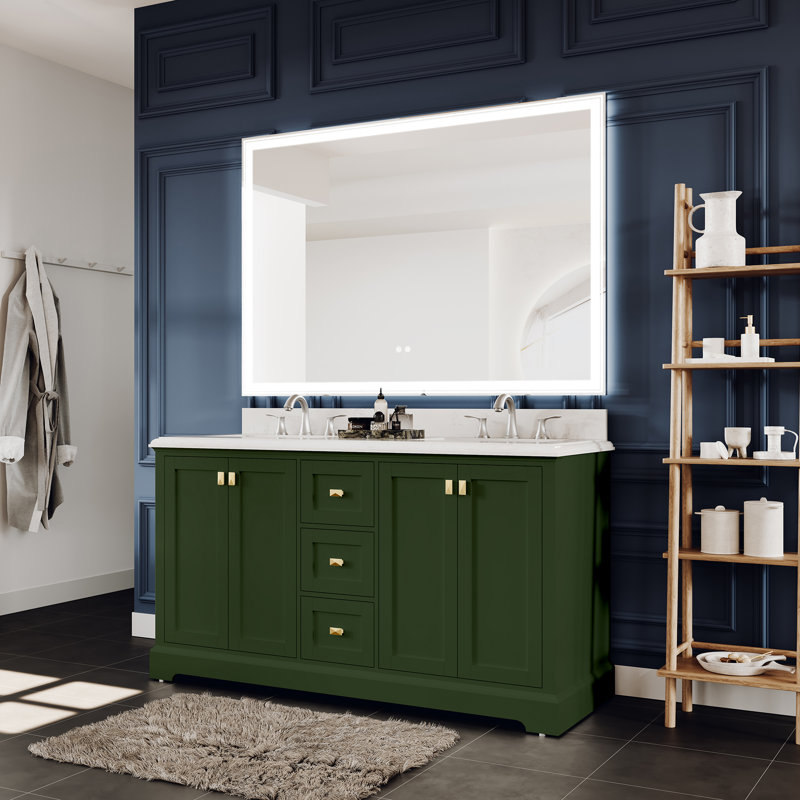 60'' Venetian Green Double Bathroom Vanity with Marble Top