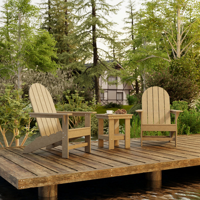 Freedom 3-Piece Traditional Adirondack Set With Side Table, Weathered Wood