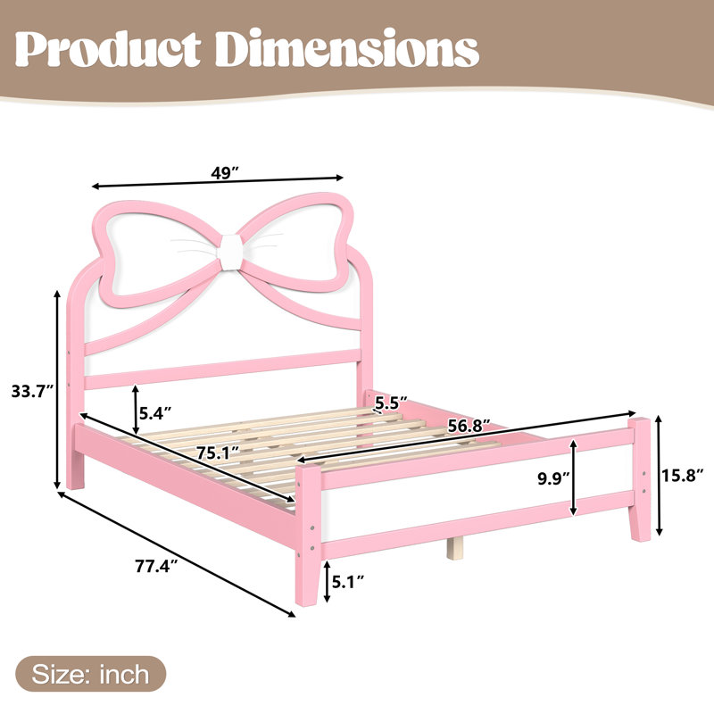 Lit plateforme en bois avec tête de lit et lattes, Blanc rose