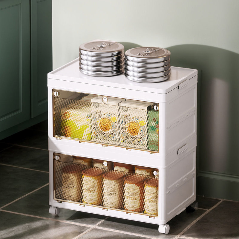 2 Tier Stackable Storage Bins Containers With Wheels For Home Living Room Office Closet