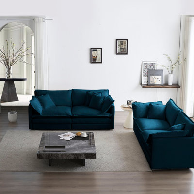 Blue Chenille And Couch , 2, Construction, Fabric, Comfortable Sponge, Home Decor 2 Living Room Furniture . Wood Frame, High Breathable Fabric For A Stylish Interior