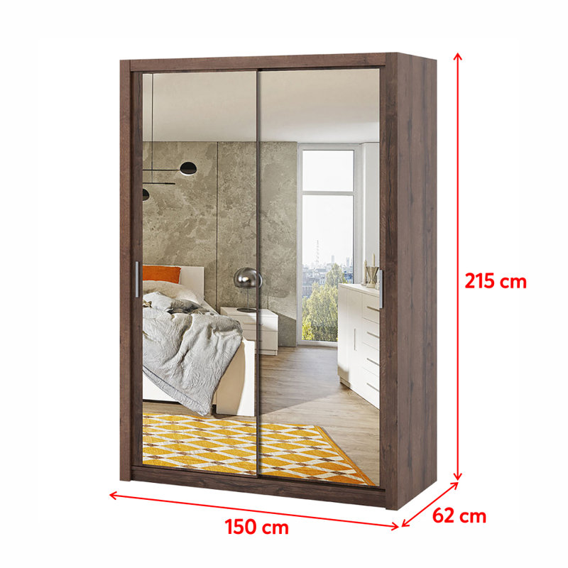 Frazierii 2 Door Manufactured Wood Wardrobe, 215cm H x 150cm W x 62cm D, Monastery