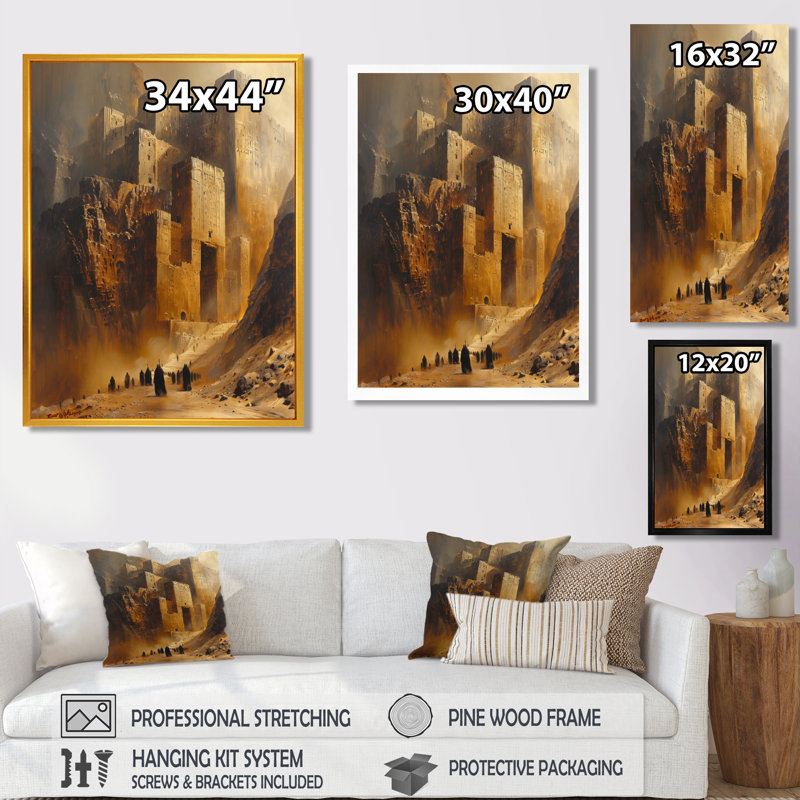Mésopotamie Babylone, ancienne citadelle II - Fortress, art mural, H 20 po x l 12 po x P 1 po, Toile encadrée noire simple
