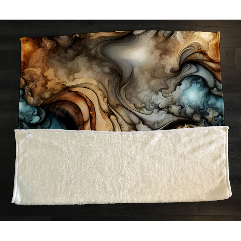 Throw Blanket, 68" W x 80" L, Marbled, Gray/Orange