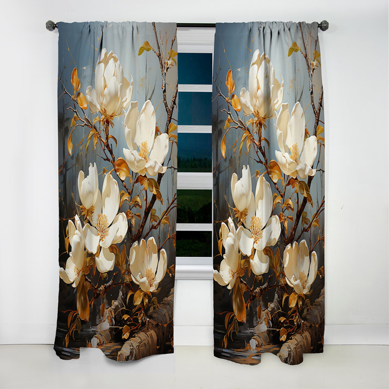 Rideau occultant à motif floral Valen - Magnolias - 1 panneau, L 52 po x L 90 po