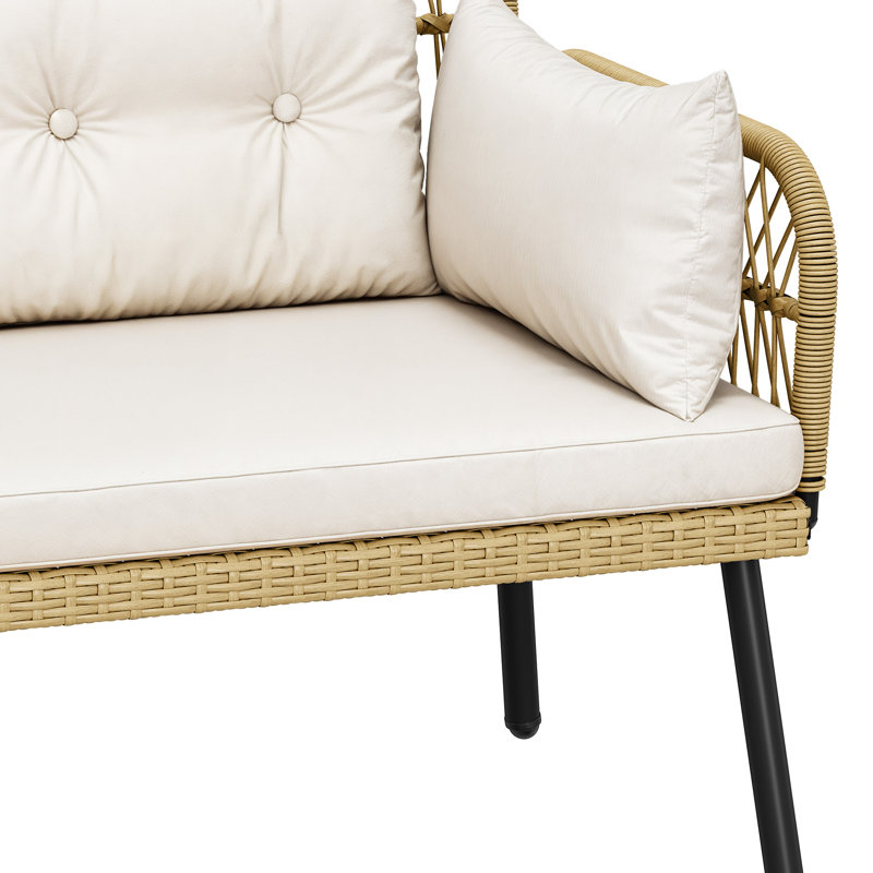  Black All-Weather Wicker Outdoor Loveseat, Beige