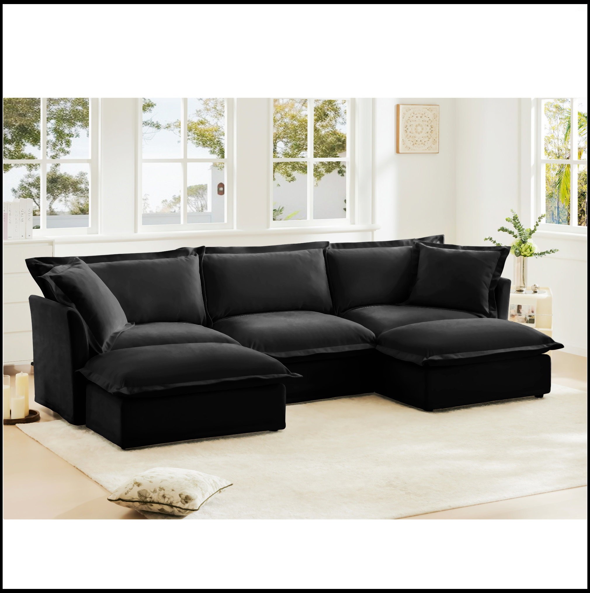 Hokku Designs Slipcovered U Shape Sectional Deep Seat Sofa Couch | Wayfair