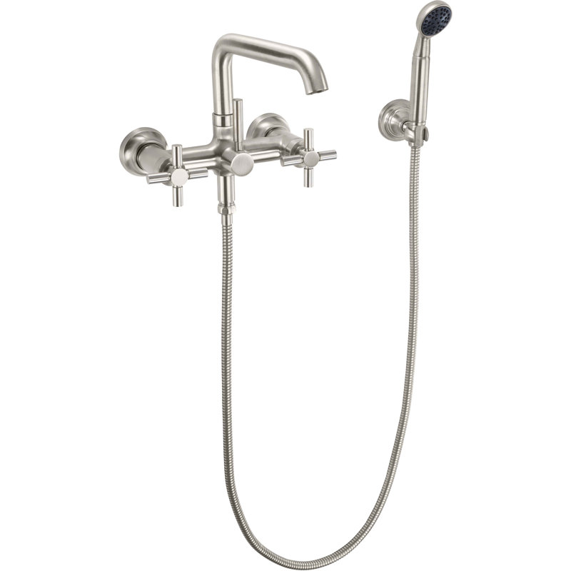 Descanso Tub Filler with Diverter, Polished Nickel/Gray, Cross Handle