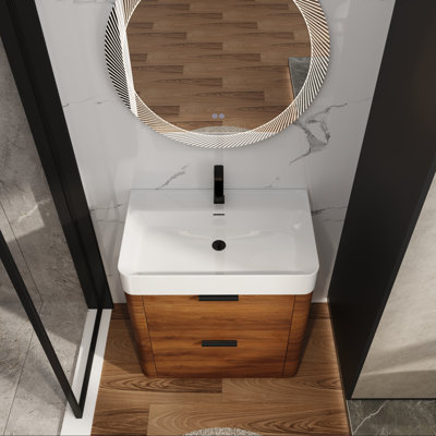 Meuble-lavabo autoportant avec lavabo en résine et deux tiroirs de rangement