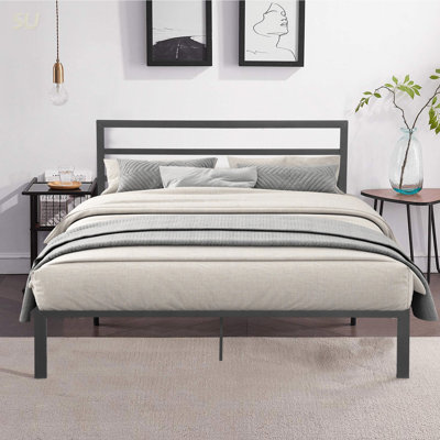 Cadre de lit grand format en métal avec tête de lit gris anthracite, lit