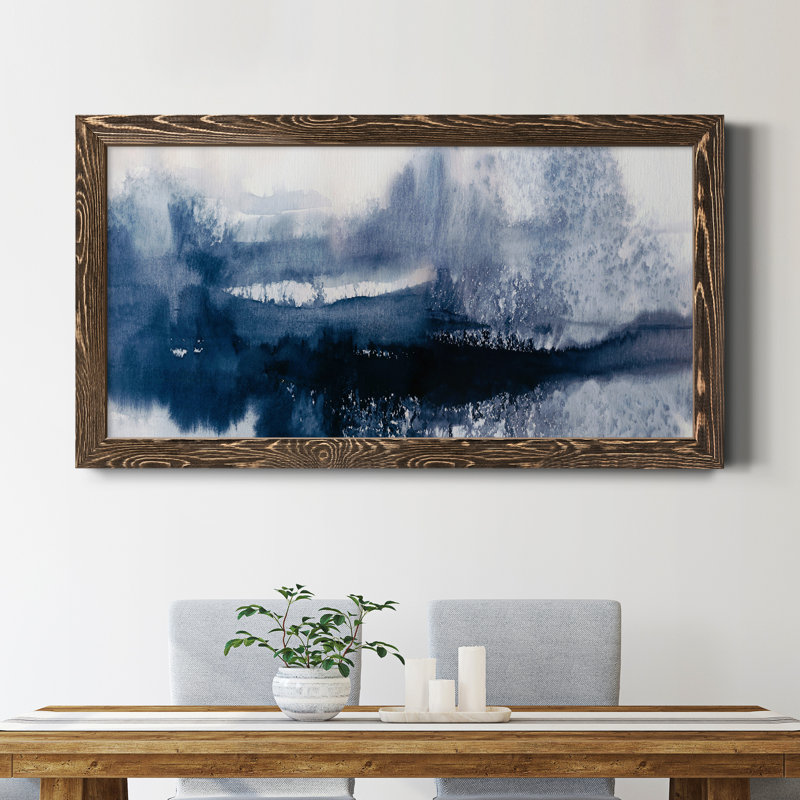 Indigo Tides - Peinture sur toile encadrée, Noyer