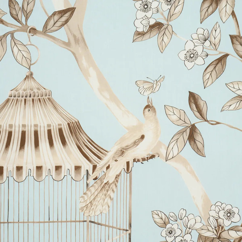 Oiseaux Et Fleurs Fabric, Mineral