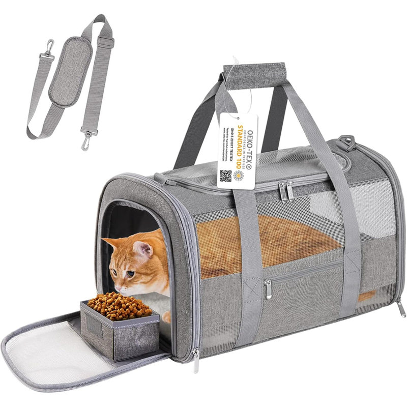 Porte-chat à côtés souples pour chats, chiots, compagnie aérienne approuvée, transporteur de voyage pliable, avec bande réfléchissante