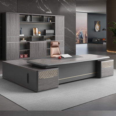 110.24"High-End Dark Gray Luxury Double-Cabinet Office Desk
