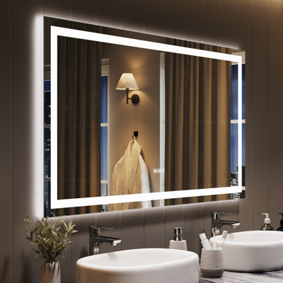 Bathroom Mirror with Lights, Dimmable, Anti-Fog, Backlit + Front Lit, Smart Bathroom Vanity Mirror for Wall, Memory Function, Shatter-Proof (Horizontal/Vertical)