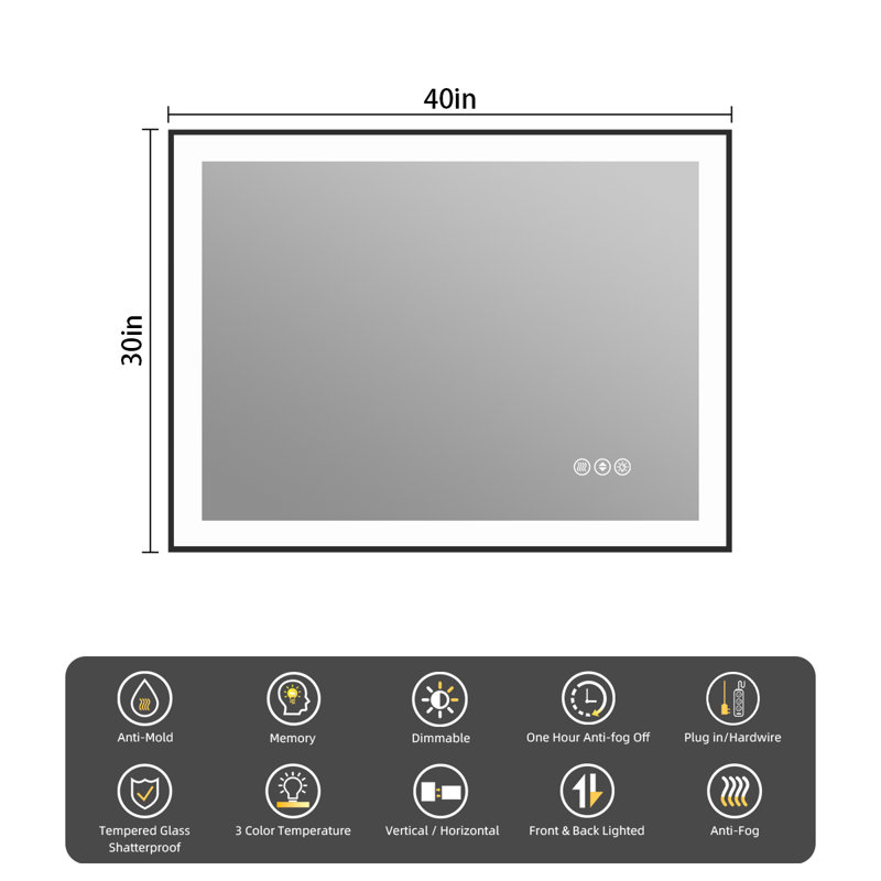 Miroir de salle de bain Lunara, 40 po x 30 po