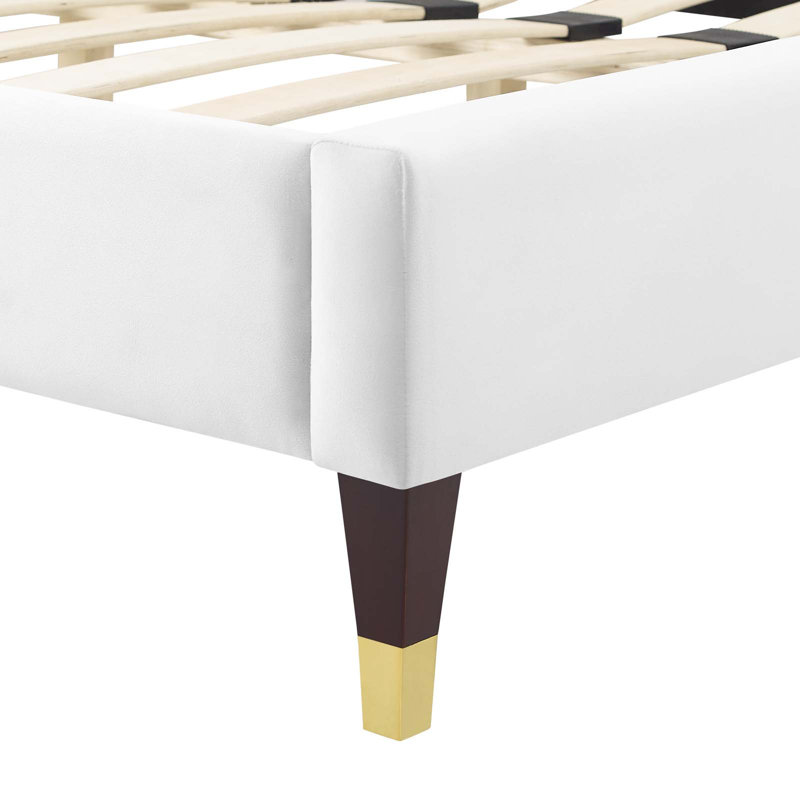 Lit plateforme en velours Peyton Performance, Blanc, Double